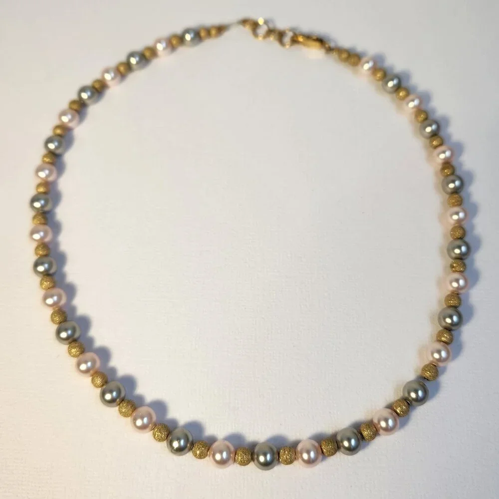 VTG 925 Multicolor Freshwater Pearl Necklace Silver Gold Stardust Beads 18" - Picture 4 of 9